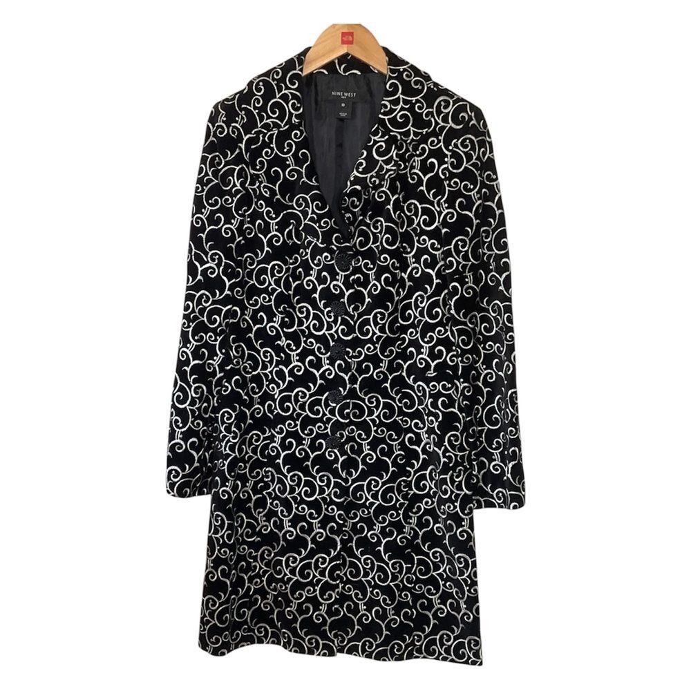 Nine West Suits Black & White Patterned Formal Coat Old Money Elegant Size 10